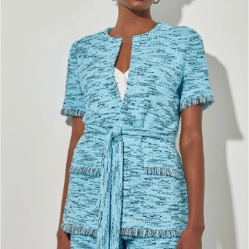 Ming Wang Fringe Trim Tweed Soft Knit Jacket & Shorts - XL